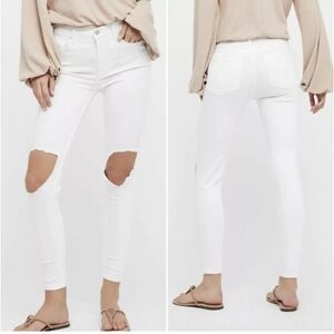 Free People Mid-Rise Busted Knee White Skinny Jeans 30W, Casual
